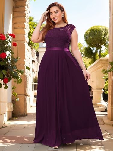 Miusol Women's Plus Size Sleeveless Scoop Neck Floral Lace Bridesmaid Evening Party Maxi Dress4