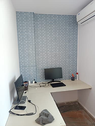Image of FOKRIM Blue Bricks 45.5x305cm 14 SQFT Wallpaper for Walls self Adhesive Wallpaper Vinyl Peel and Stick Wallpaper for Walls Living Room,Bedroom,Kitchen