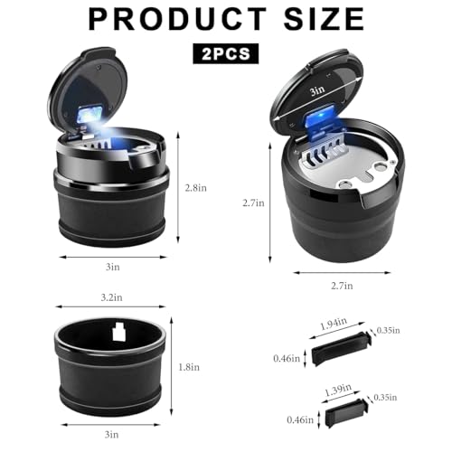 Image of 2 PCS Car Ashtray with Lid, Detachable Auto Smokeless Ash Tray with LED Blue Light, Portable Ashtray for Vehicle Cup Holder and Air Vent Home Office, Interior Car Accessories (Black)