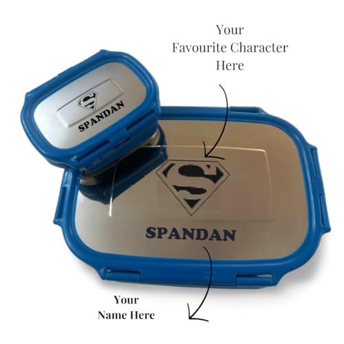 Image of ncgifts Personalized Stainless Steel Tiffin Combo with Spoon, Fork & Bottle | Customized Lunch Box for Kids with Name & Favorite Character Engraved | Ideal for Birthdays & Return Gifts Dark Blue