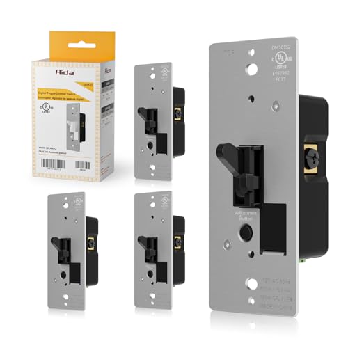 Image of AIDA Toggle Slide Dimmer Switch for Dimmable LED Light /CFL /Incandescent 600 Watt max, Single-Pole or 3-Way, Rocker On /Off Wall Switch with Dimmer Slider, Wall Plate NOT Included, UL, Black, 4 Pack