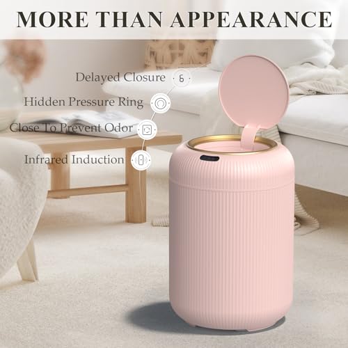 Image of Smart Bathroom Trash Can with Lid，3 Gallon Bathroom Garbage Can Automatic Touchless，Motion Sensor Trashcan, Baby Diaper Trash Bin, Mini Pink Waste Basket for Bedroom, Kitchen, Restroom, Office