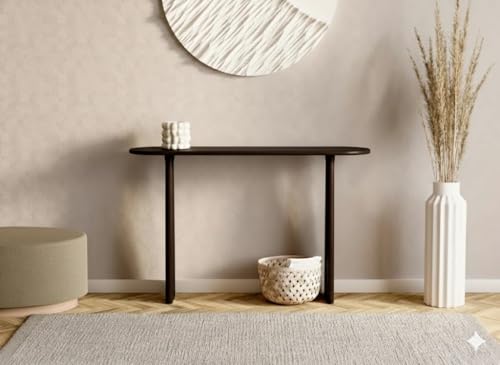Image of Furniture Modern Solid Wood Console Table with Rounded Edges, Natural Finish, Minimalist Scandinavian Style Entryway Furniture Set for (Style 2, Walnut, 80x30x70)