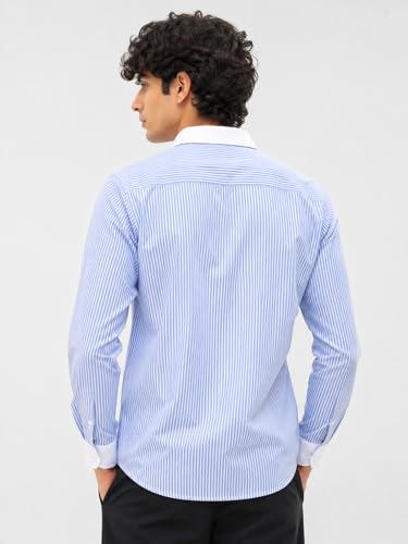 Image of Men's Striped Casual Shirt | White Collar & White Cuff Design | Full Sleeve Cotton Blend Shirt for Men | Slim Fit Stylish Casual Wear