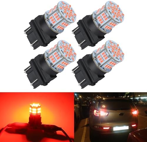 4PCS 3157 LED Bulb Brake Tail Light 12V-24V Super Bright 3156 3056 3057 3047 4157 LED Replacement Light Kit Set for Car Tail Brake Turn Signal Lights – Brilliant Red