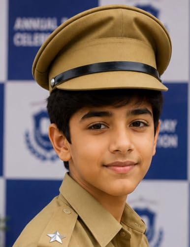 Image of BookMyCostume Police Inspector Commissioner Khakhi Cap for Boys and Men 6-14 Years Brown