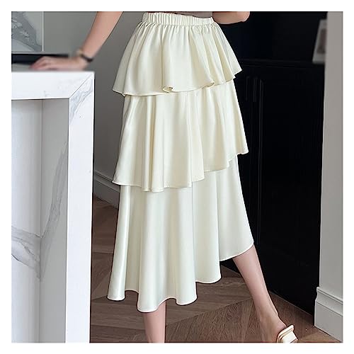 Faldas en Capas de Verano para Mujer, Faldas Plisadas con Costuras de Cintura Alta, Faldas Informales de satén con Volantes