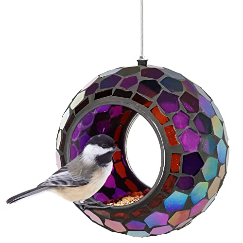 Sunnydaze 6-Inch Glass Mosaic Hanging Bird Feeder for Outdoors - Fly-Through Wild Bird...