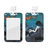 Verschiebbarer Ausweishalter, vertikaler Kunststoff-Kartenetui, Schutz mit transparentem Fenster, Mädchen, das Klavier spielt, Ausweishalter für Arbeitsausweis, Kreditkarten, für Büro, Führerschein