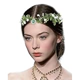 CURASA Fairy Flower Leaf Crown Women Girl Princess Tiara Elf Headpiece Elven Circlet with Crown Rhinestone Flower Headband Woodland Forest Fairy Accessories Wedding Cosplay Masquerade Prom Photo Shoot
