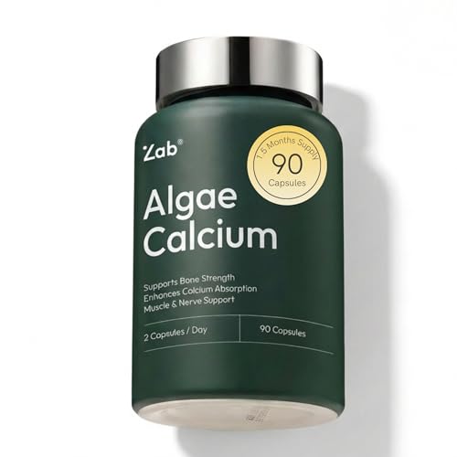 ZAB Algae Calcium Supplement Plant Based with Vitamin D3 & K2 MK7 Magnesium Calcium Complex for Daily Bone Health Support & Strength 90 Capsules 45-Day Supply