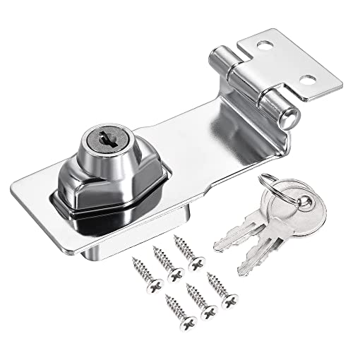 Image of MECCANIXITY 4 Inch Keyed Different Hasp Lock 90 Degree Chrome Plated Twist Knob for Cabinet Door Drawer, Silver