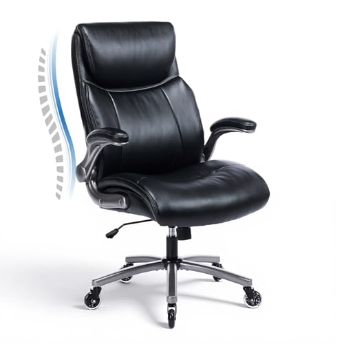 Image of Ergonomic PU Leather 300lbs Executive Office Chairs Set of 2, High-Back Home Computer Chair with Lumbar Support, Flip-Up Arms, Black