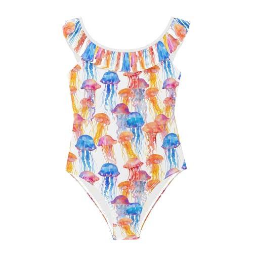 Traje de baño de una pieza para niñas de 3 a 6 años con estampado de medusas Reiacy