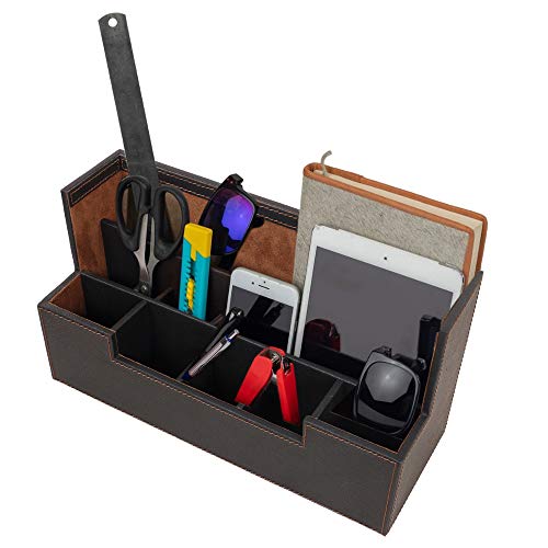 DFR Black Colour Leatherite Office Home Desk Organiser with Suede Interior and fine Border Stitching with 9 Compartments