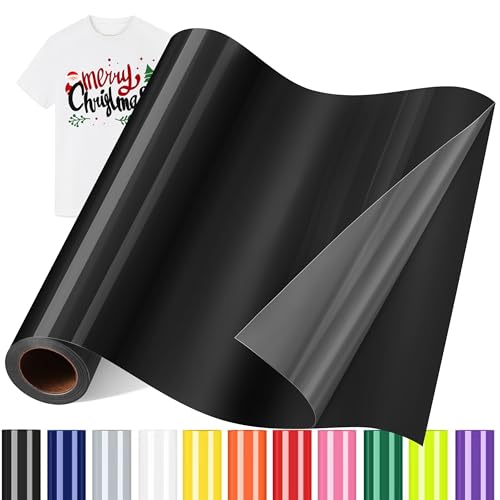 Sgooyir Rouleau Vinyle thermocollant Noir pour Tissu, 30.5 x 183 cm Flex Thermocollant pour Tissu, T-Shirts, Sacs, Casquettes, Noël