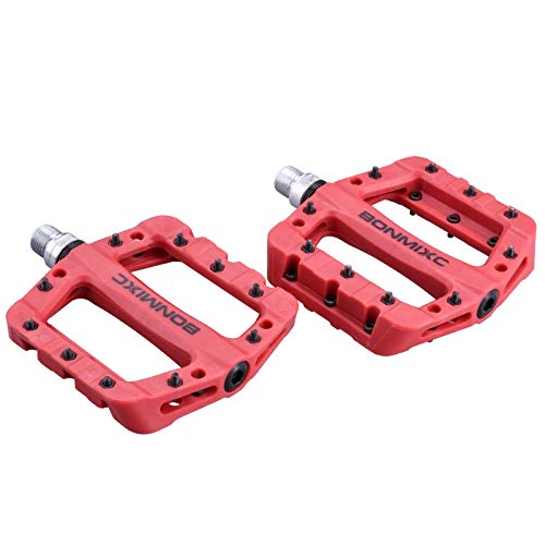 BONMIXC Road Bike Pedals Large Platform Anti-Slip BMX Pedals Light-Weight Nylon Composite Bicycle Pedals Sealed Bearing 9/16 inch Thread Red - Thumbnail 4