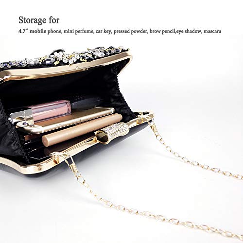 Womens Evening Clutch Bag Designer Evening Handbag Hand Bag,Lady Party Wedding Clutch Purse (Black-Beaded) #TOP1