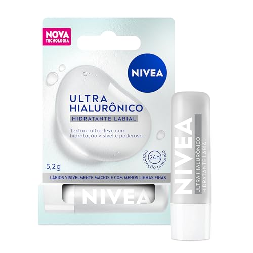 NIVEA Hidratante Labial Ultra Hialurônico 5,2g, Hidratação Profunda 24h, Lábios Macios, Ácido Hialurônico, Efeito Volume Imediato