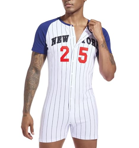 Mens Onesie Henley Jumpsuit Short Sleeve One Piece Pajamas Cotton Romper for Men