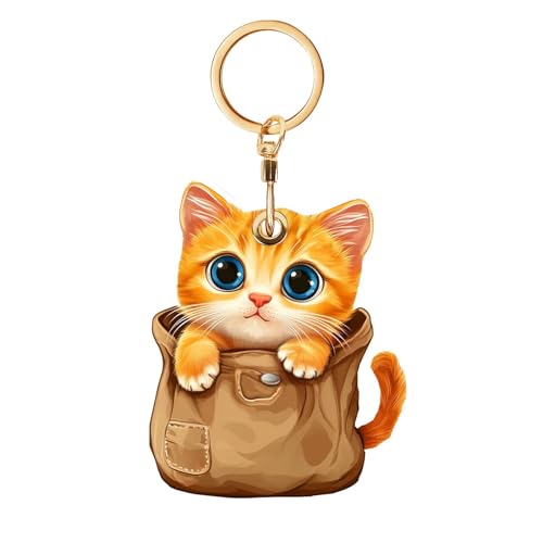 Étui porte-clés en cuir pour AirTag et badge avec motif de chat mignon