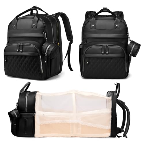 Astro alan Baby Diaper Bag Backpack with Changing Station, Waterproof Large Capacity Diaper Bag for Moms and Dads, Plant-Based Leather with USB Charging Port, Baby Gift for New Parents, Black
