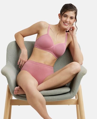Image of Jockey FE40 Women Wirefree Padded Super Combed Cotton Elastane Stretch Full Coverage T-Shirt Bra with Cross Over Fit