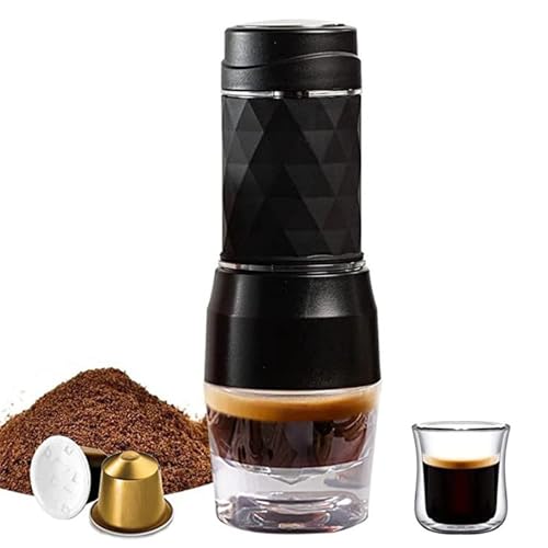 ZLXCAOB 3 en 1 - Cafetera de café expreso manual portátil de 18 bar con palanca de espuma de leche, taza de 120 ml, funciona con cápsulas DG/NES (negro)