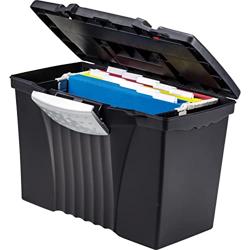 Storex Legal File Box With Organizer Lid – Plastic Office File Storage Box For Letter And Legal Hanging Folders, 17.13 X 9.63 X 11 Inches, Black, 1-Count (61510U01C) #TOP1