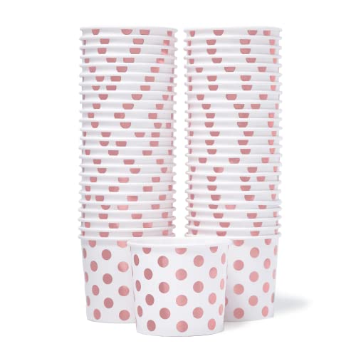 MATICAN Paper Ice Cream Cups - 50-Count 11-Oz Disposable Bowls for Hot or Cold Desserts, Rose Gold Foil Polka Dots