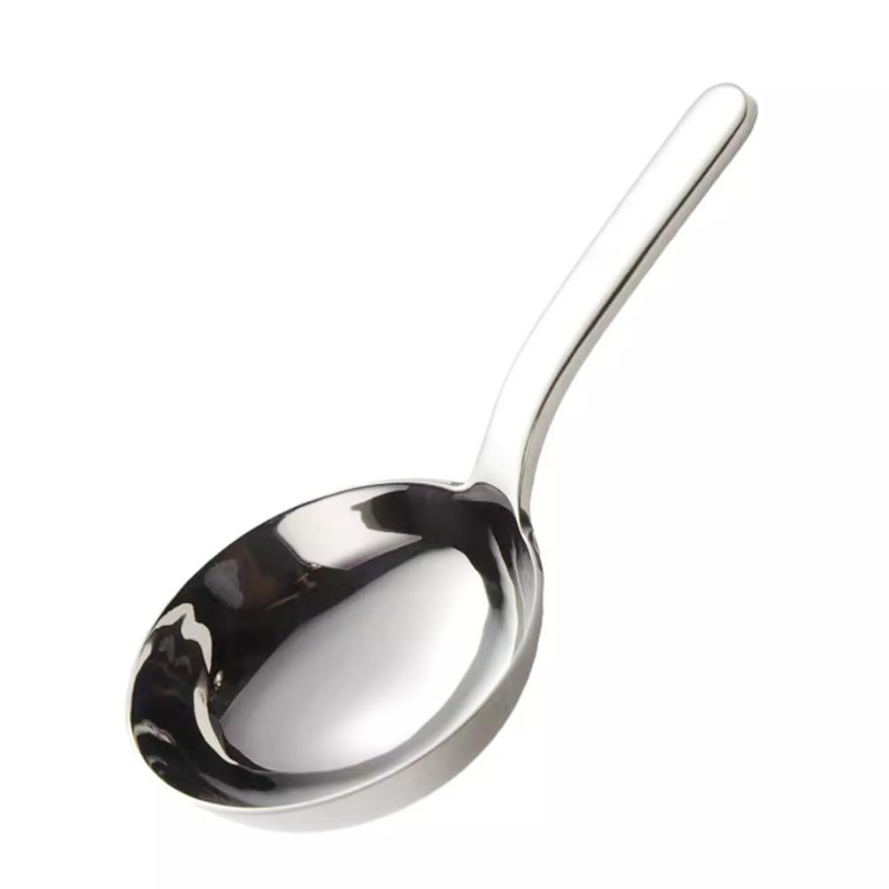 KKU-MIM Stainless Steel Ladle, Korean Style Wide Serving Spoon, 3.25 inch wide, 1 Inch Deep, 7 Inch Length, Mukbang Style, 304 Stainless Steel, 18/10