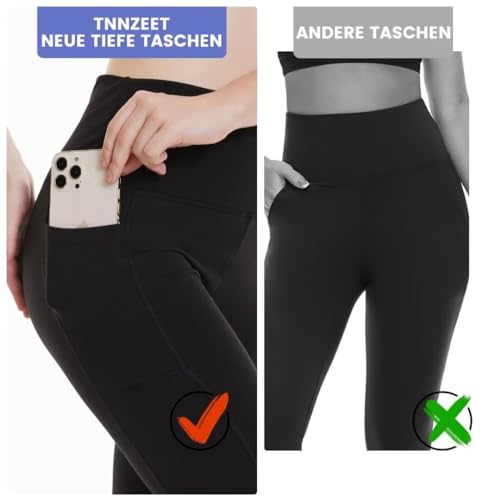 TNNZEET High Waist Leggings Damen Elastische Leggins Weiche Sporthose für Sport Gym, Schwarz-1,S-M – Ansicht 3