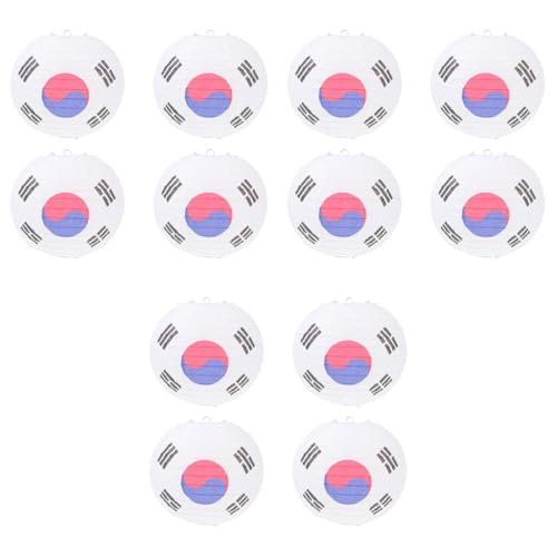 Uonlytech 12 Pcs Korean Flag Lantern Party Lanterns Japanese Pendant Lamp Shade Ramen Bar Lantern Halloween Outdoor Decorations Indoor Hanging Decoration with Lights Paper White Origami