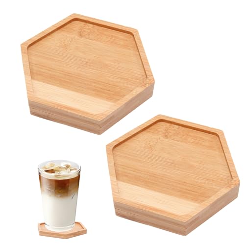 WINDAWNKE 4 PSC Hexagon Bamboo Coasters for Crafts, 4.13 Inch Drink Coasters for Coffee Table, Drinking Cup Coaster for Small Plant Art Plate