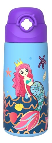 Kiocko Botella De Agua Aislada Para NiñOs Con Pajita Desplegable,475 Ml,Taza Infantil De Acero...