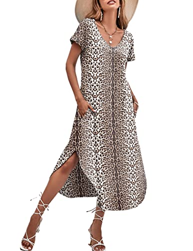 Ekouaer Leopard Prints Nightgowns For Ladies Short Sleeve V Neck Sleepwear Casual Gouse Dress (Pat6,Medium) #TOP3