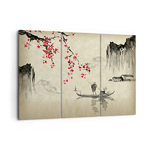 Moderne Impression sur Toile Fleur Cerises Japon Image Tableau Decoration Murale 105x70cm Deco Cadre Décoration Salon Chambre Triptyque 3 parties Tableaux Decoratifs...