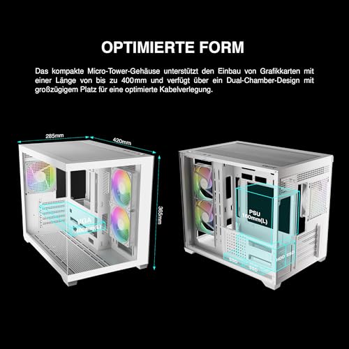 Caja para PC Micro Torre M-ATX con panel de vidrio templado sin bordes y chasis blanco 5