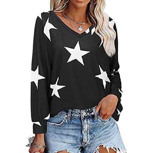 SuéTer De Manga Larga con Cuello En V Y Estampado De Estrellas De Cinco Puntas De OtoñO E Invierno para Mujer Cover