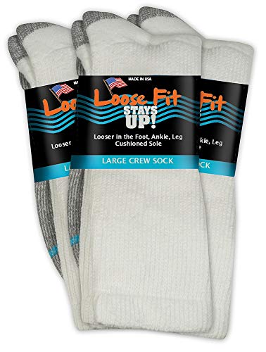 Loose Fit Stays Up Women's and Men's Socks 3 Pack (Large, White)