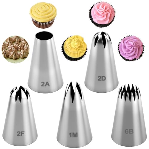 5 Pièces Douille Patisserie, Douille Patisserie Professionnelle en Acier Inoxydable DIY Accessoire Kit 1M 2A 2D 2F 6B pour Poche à Douille Crème Décoration...