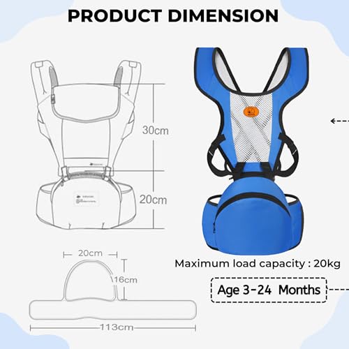Image of Bembika Baby Carrier Newborn to Toddler with Hip Seat Multiple Positions Infant Carrier Soft Baby Holder Kangaroo Bag Sling Carrier for All Seasons - Blue