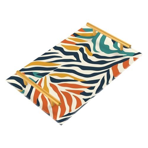 GUIJI Zebra Stripes Acrylic Tray, Perfume Cosmetic Jewelry Decorative Trays Bathtub Organizer, Living Room Kitchen Serving Tray with Gold Handles