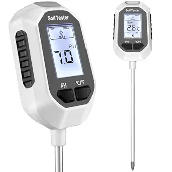 4-in-1 Soil Moisture Meter Digital Plant Temperature/Soil Moisture/PH Meter/Sunlight Intensity Backlight LCD Display Soil Test Meter for Gardening, Farming and Outdoor Plants