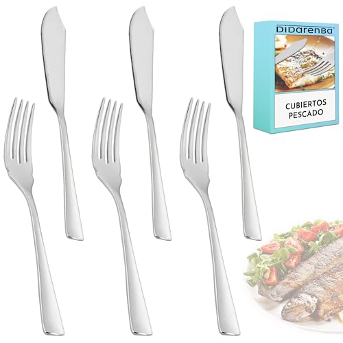 Cubiertos pescado 6 piezas acero inoxidable brillo pulido con 3 piezas de palas de pescado y 3 piezas de tenedor pescado