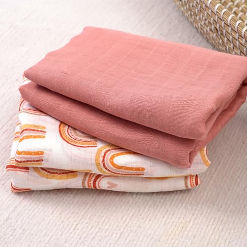 Image of Muslin Swaddle Blankets for Newborns,2 Pack Baby Boys Girls Receiving Blankets Large 43X47 Inches Muslin Burp Cloths,Breathable Soft Swaddle Wrap Baby Essentials(Rainbow)