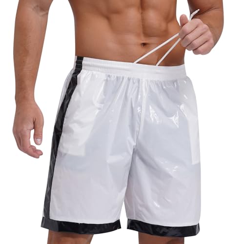 CHICTRY Mens Wet Look Boxer Shorts Drawstring Elastic Waist Pockets Beach Shorts Swim Trunks Loungewear3
