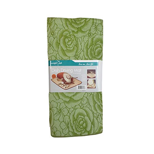 Image of Inditradition Kitchen Sink Utensil Drying Draining Mat | Microfiber Utensils Drying Mat, Green Printed (15 x 20 Inches)
