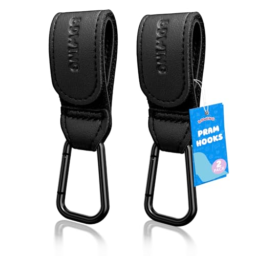 Bdwing Gancho Multifuncional para Silla de Paseo, 2 Pack Ganchos Carro Bebe Cuero, Ganchos para bolso carro bebe para colgar, Ligero y Duradero Accesorios Carro Bebe(Negro)