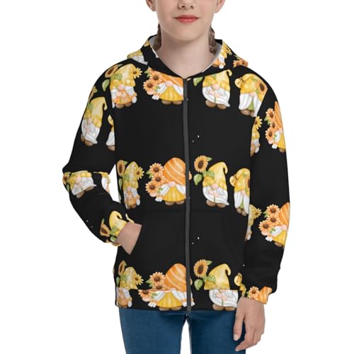 Hello Spring Sunflower Gnomes Kid Hoodies Boys Zip Up Sweatshirts Girls Pullover with Pocket3